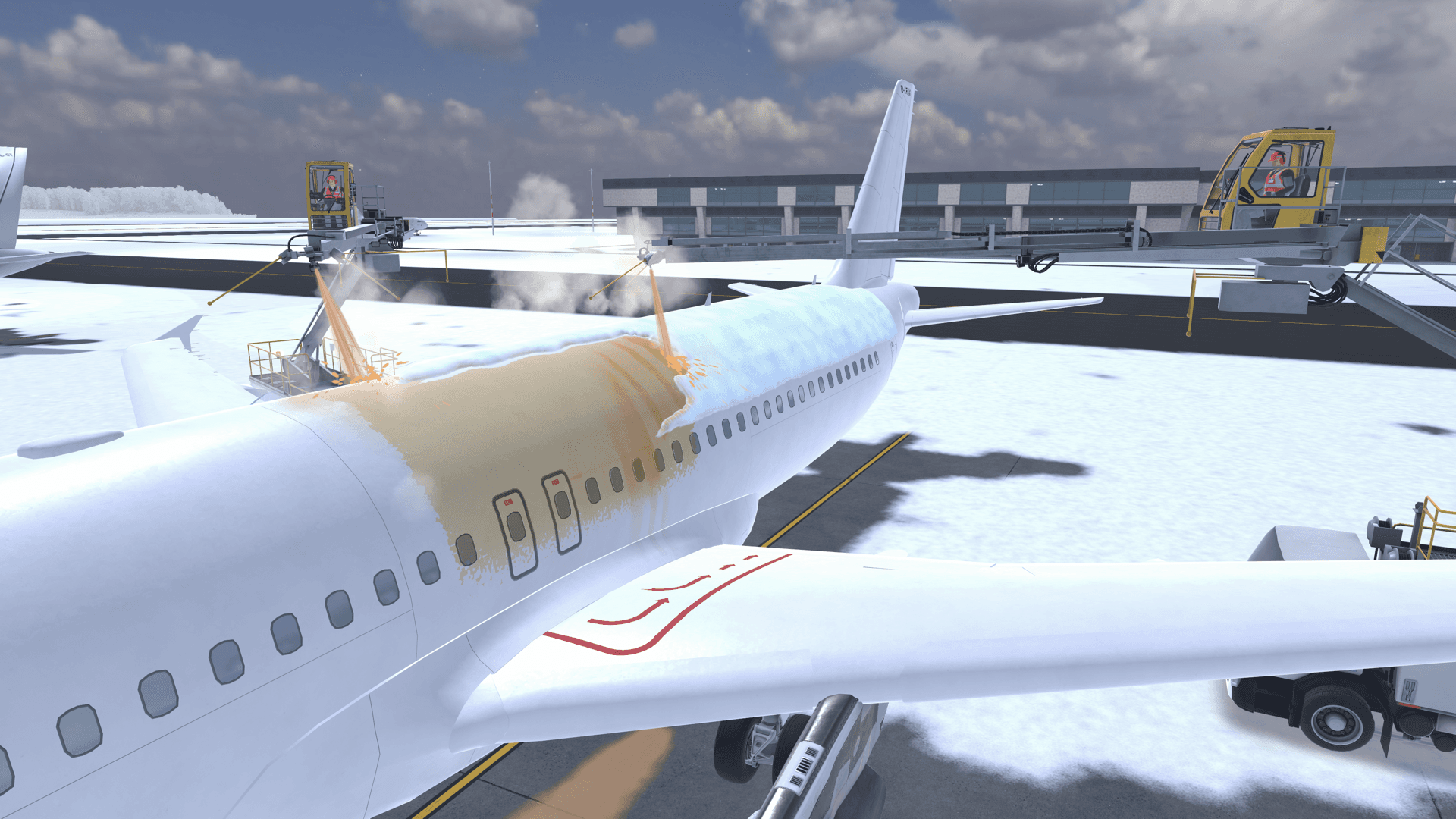 De-icing fluid covering the upper fuselage