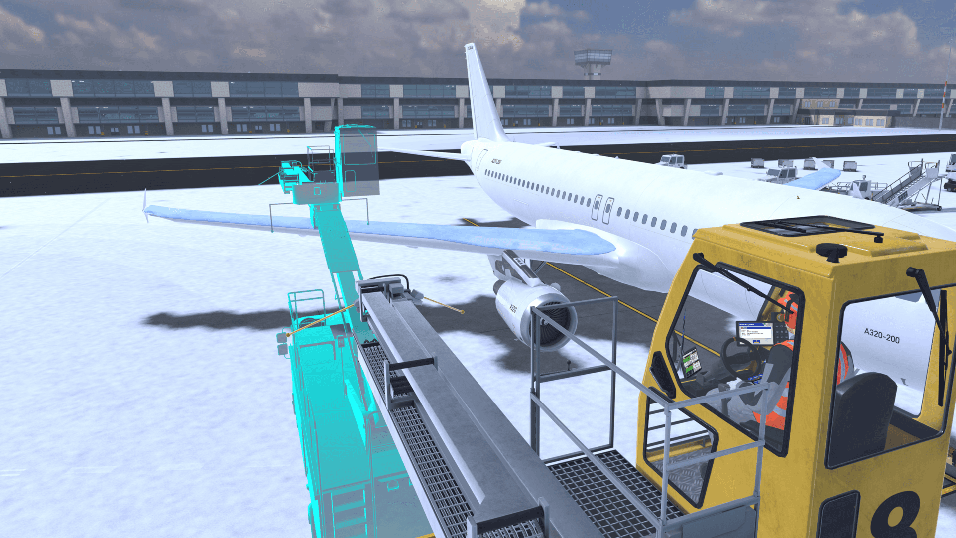 Guided overlay showing where to position the de-icer boom next to the wing