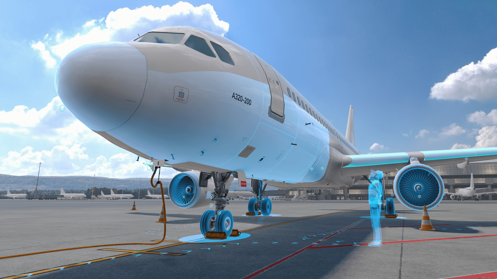 Airbus A320 at the stand in departure-ready condition